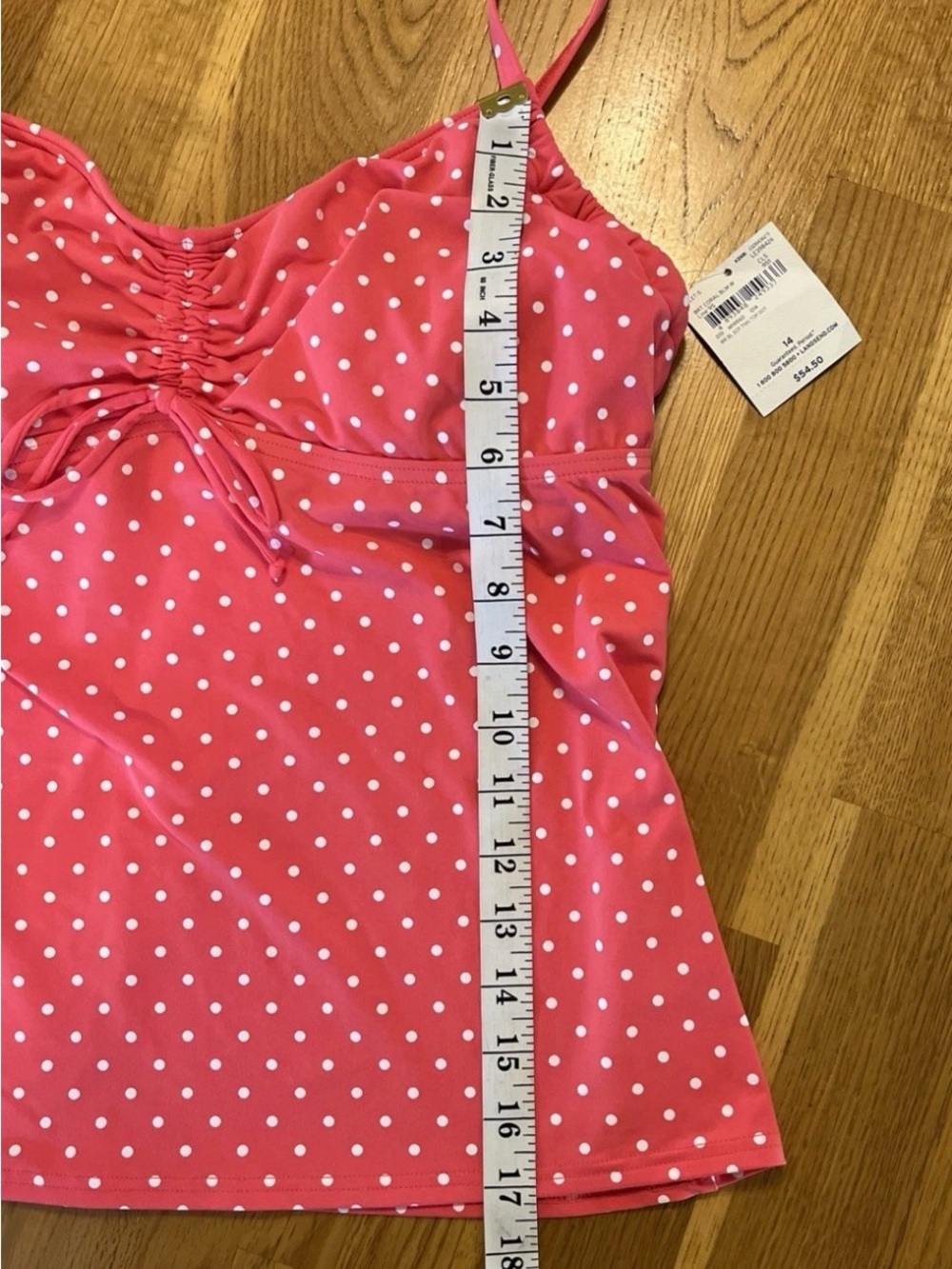 Lands’ End Coral Polka Dot Tankini Top & Swim Skirt Bottom Set Size 14 NWT - Picture 11 of 14
